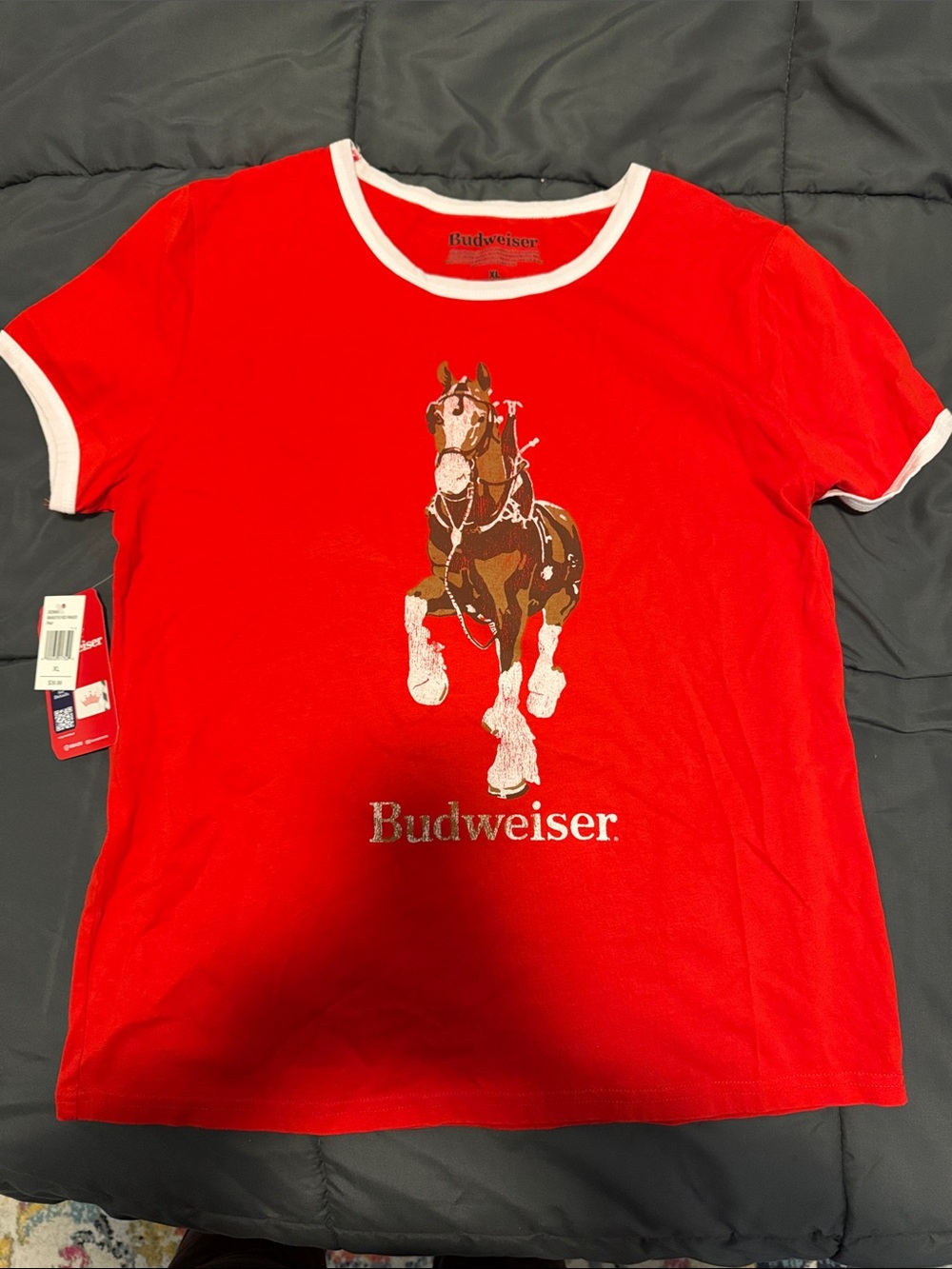Budweiser Red Tee with White Trim and Horse Graphic